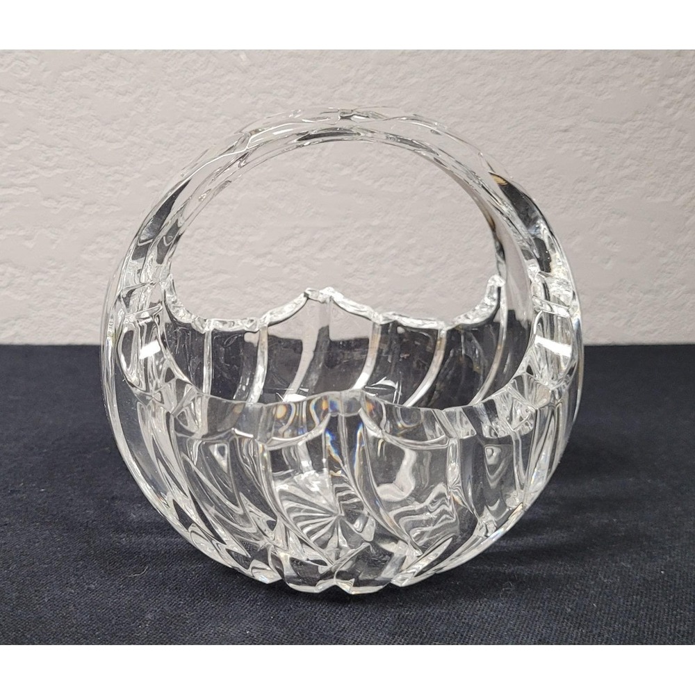 Basket Bowl Clear Crystal Glass Heavy Approximately 5 Inches Tall
